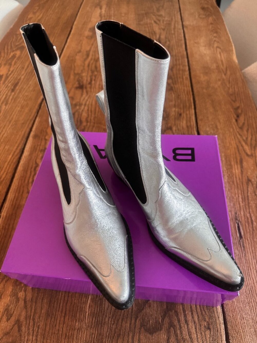 BY FAR silver metallic chelsea boot
